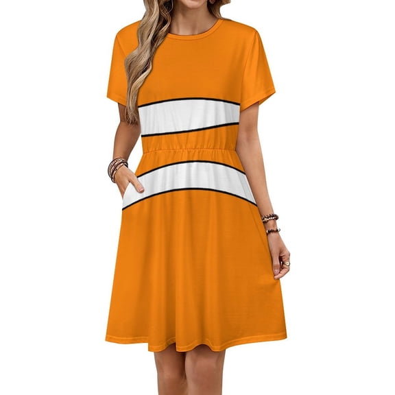 Clownfish Pattern Orange White Women's Dress Short Sleeve Summer Sundress Summer Women Clothes