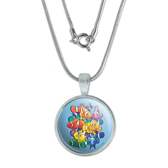 Clowns Clownfish Fish Rainbow 0.75" Pendant with Sterling Silver Plated Chain