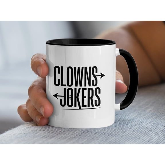 Clowns Jokers Mug, Funny Coffee Cup, Playing C1Ard SymB1Ols, Arrow Design, SarC1Astic Gift, Unique Office Mug, Game Night Drinkware, Quirky Tea