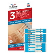 Clozex Emergency Laceration Closures - Repair Wounds Without Stitches. FDA Cleared Skin Closure Device for 3 Individual Wounds Or Combine for Total Length of 4 1/4 Inches.
