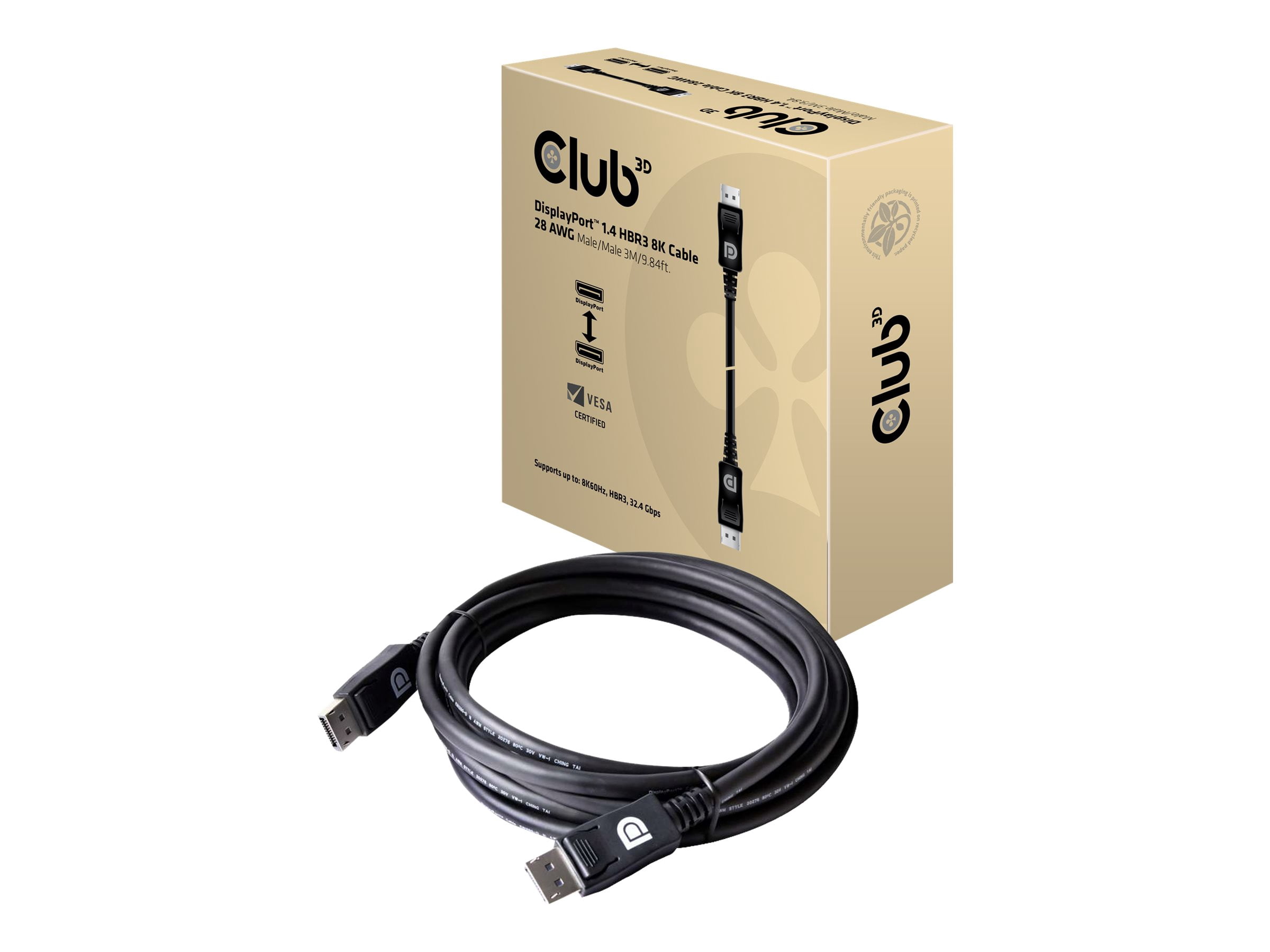 Club 3D 3-Meter DisplayPort 1.4 to DisplayPort 1.4