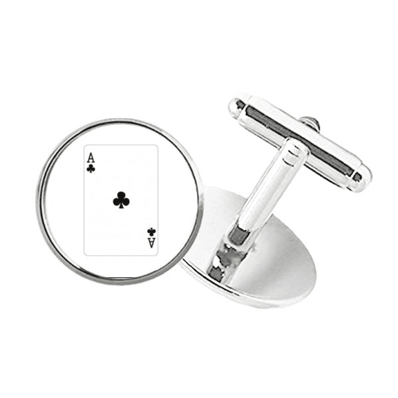 Club A Playing Cards Pattern Round Button Cuff Clip Stud Cufflinks