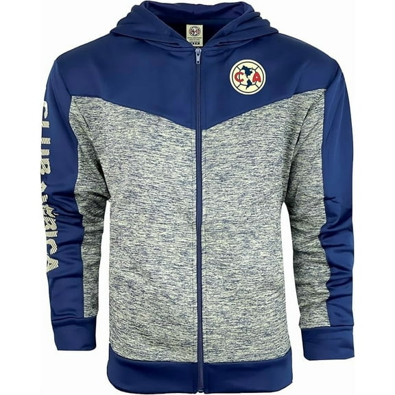 Icon Sports Club America Full Zip Hoodie, Gray/Blue, 100% Polyester, YS-XXL