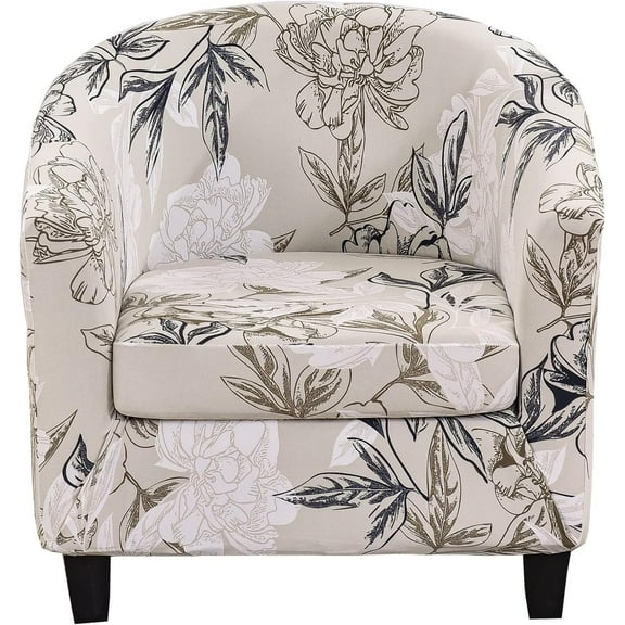 Club Chair Slipcover 2 Piece Stretch Printed Round Barrel Chair Covers Removable Tub Chair Slipcover with Elastic Bottom Chair Coverings Furniture Protector Cover for Living Room