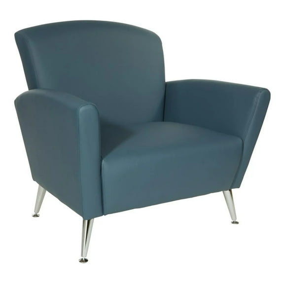 Club Chair in Dillon Blue Bonded Leather with Chrome Legs KD