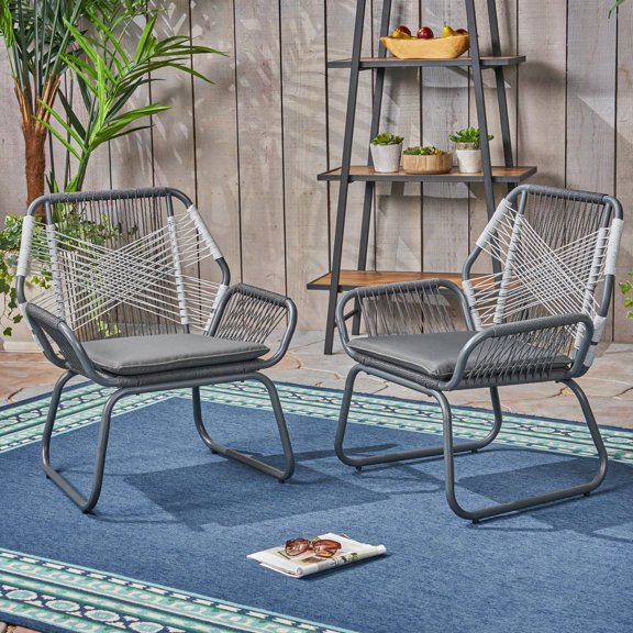 Club Chairs | Comfortable for Outdoor Chats | Steel and Rope Structure with Cushion | Guarantees Long - lasting Outdoor Comfort