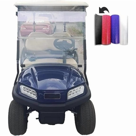 Sun Shield Golf Cart Sun Shade Cover – UV Blocker Visor for Golf Cart, ATV, UTV, Auto – Easy Peel & Stick Mesh Screen – Trim to Fit – Black/White