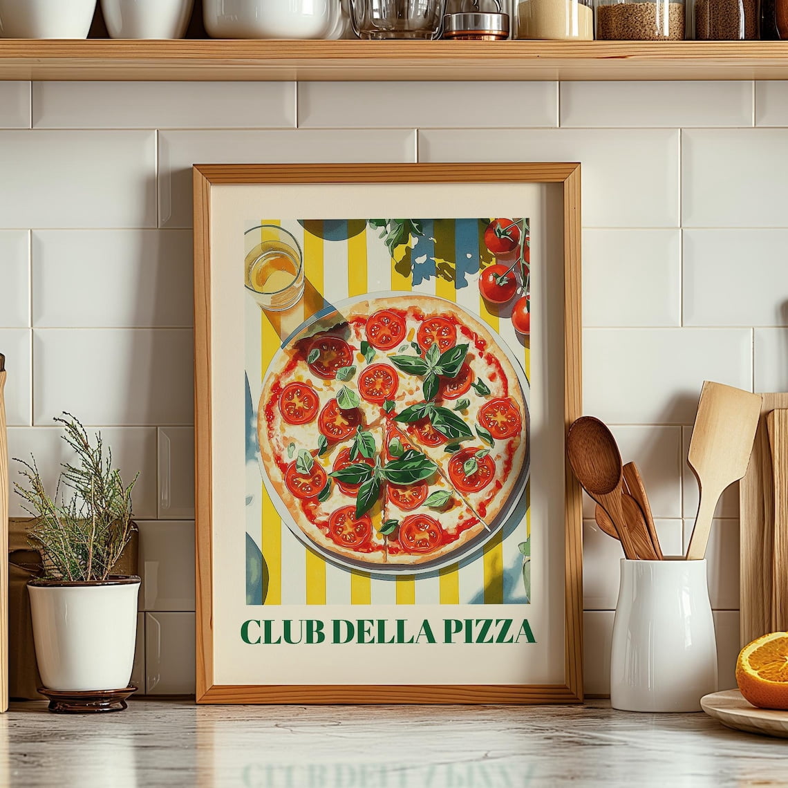 Club Della Slice Painting, Italian Kitchen Art Print, Vintage Pizzeria ...
