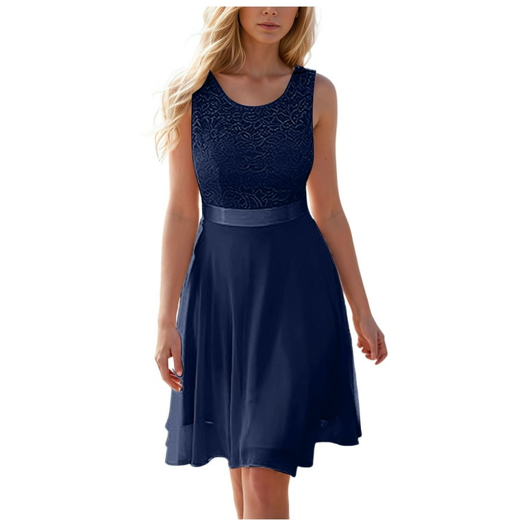 Club Dresses for Women Summer New Waisted Solid Color Sleeveless Lace Dress Walmart