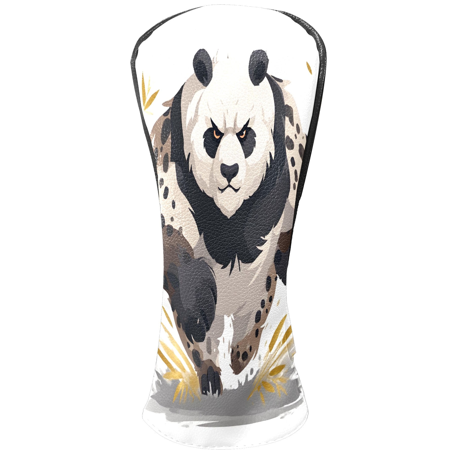 Club Head Covers - Panda Brown Design, Premium PU Leather Driver Hybrid Headcovers with Velvet Lining, Waterproof Golf Gifts for Men Women