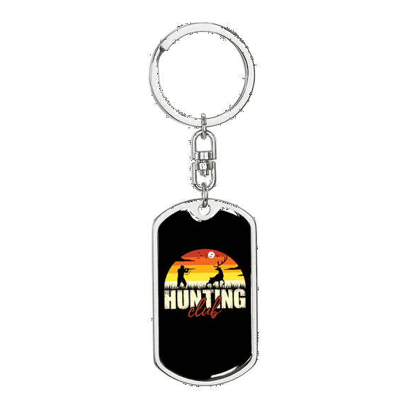 Club Hunter'S Keychain Stainless Steel or 18k Gold Dog Tag Keyring