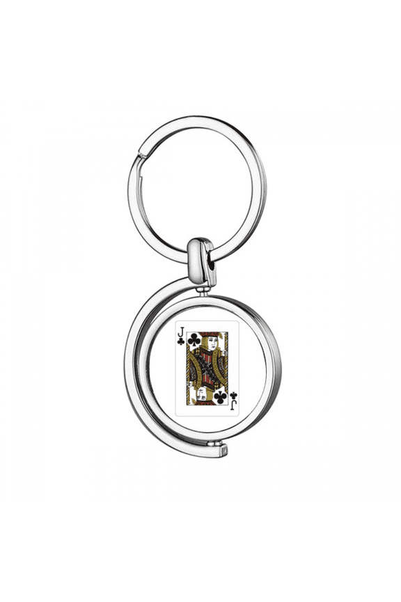 Club J Playing Cards Pattern Rotating Keychain Metal Keyring Holder