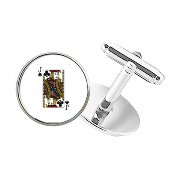 Club J Playing Cards Pattern Round Button Cuff Clip Stud Cufflinks