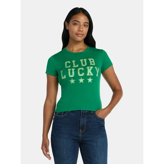 St. Patrick's Day Club Lucky Women’s Graphic Tee with Short Sleeves, Sizes XXS-XXL
