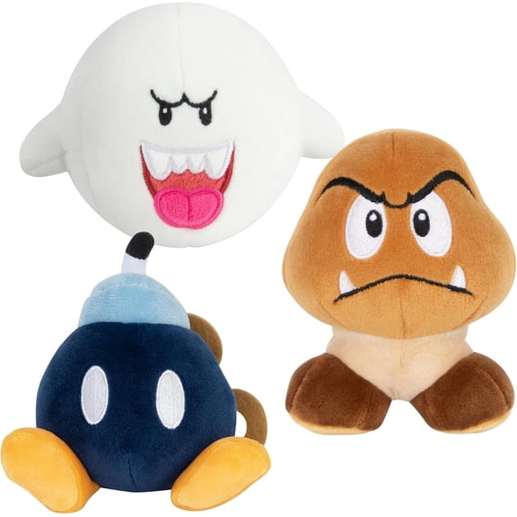 Club Mocchi Mocchi- Super Mario Enemies Collection - Includes Bob-Omb, Goomba, and Boo Mini Plushies - Officially Licensed Gaming Plushies - Video Game Collectibles - 3 Inch