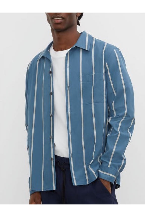 BLUE STRIPE Men's Long Sleeve Striped Standard Shirt, US Medium