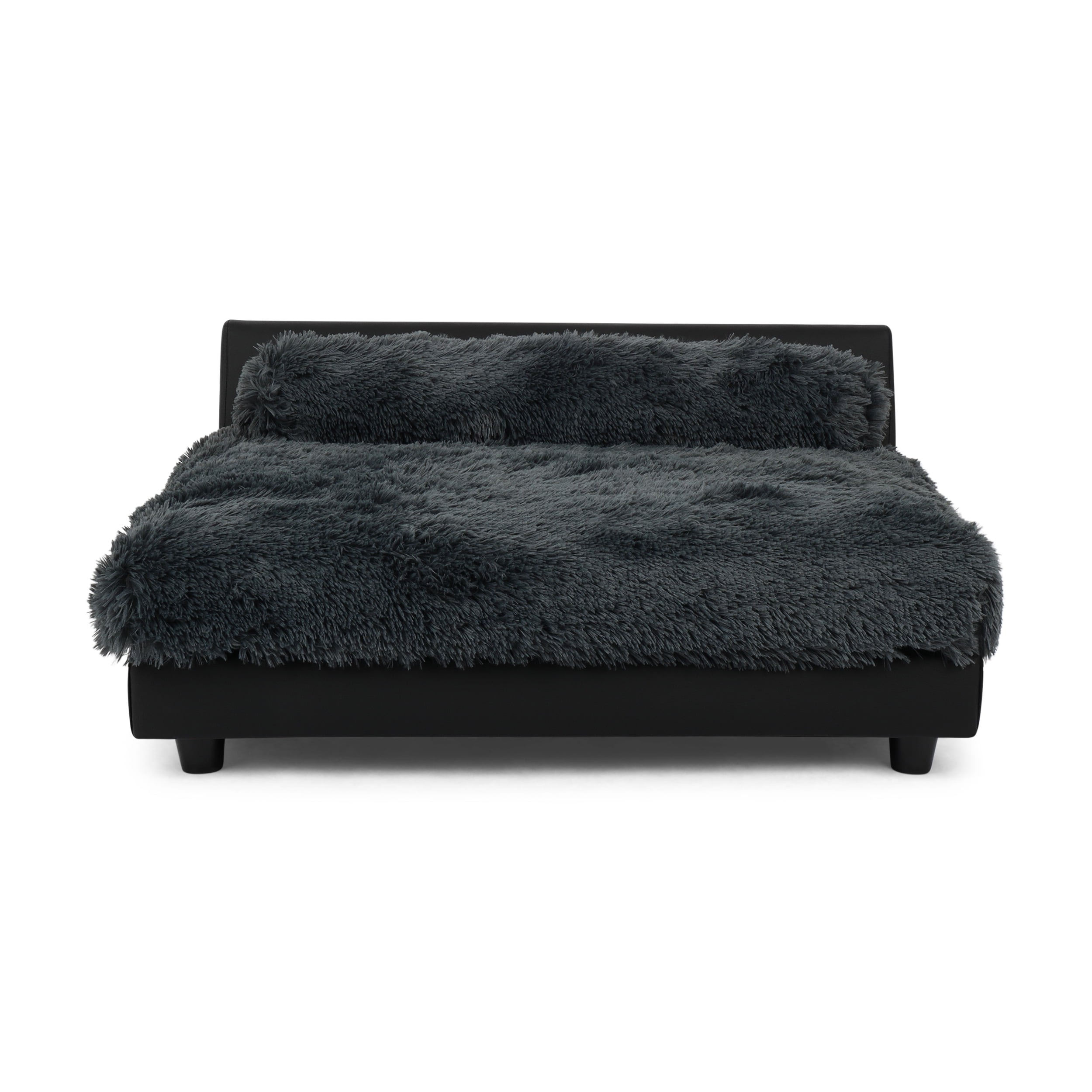 Medium Gray Faux Leather Orthopedic Elevated Pet Bed