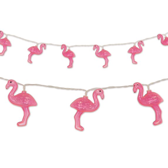Club Pack of 12 Battery Operated Pink Flamingo String Lights - 6 ft White Wire