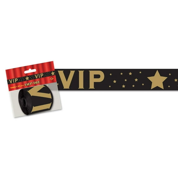 Club Pack of 12 Black and Gold ''VIP'' Poly Decorating Material 3" x 50'