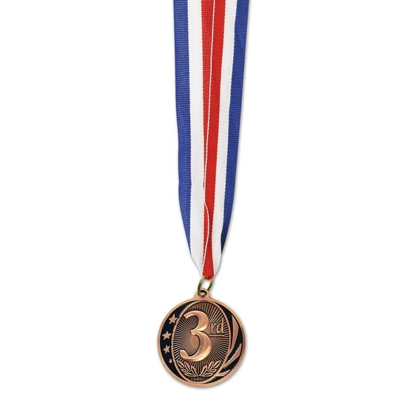 Club Pack of 12 Bronze and red Third Place Medal with Ribbon Party Favors 32"