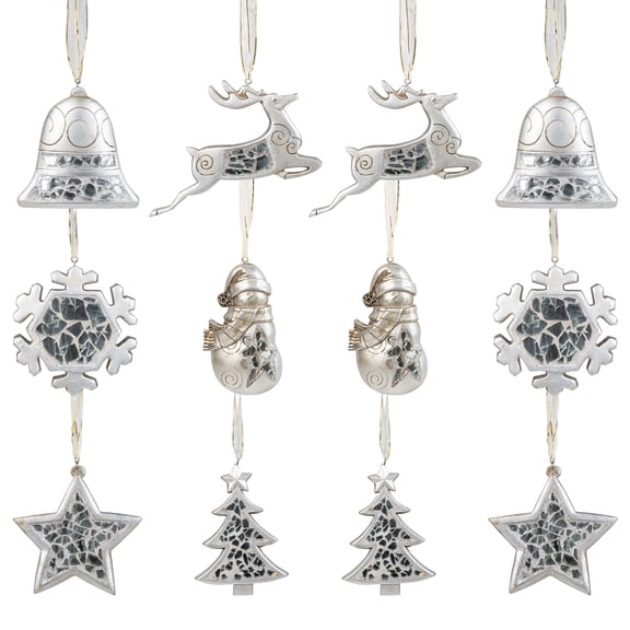 Roman Mosaic Style Christmas Ornaments - 4" - Gold - Set of 12