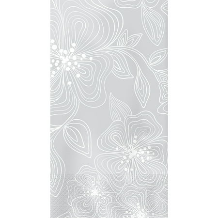 Club Pack of 192 Urban Floral Silver Linear Premium 3-Ply Disposable Guest Napkins 7.75"