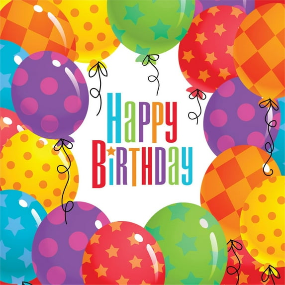 Club Pack of 216 Balloon Patterns "Happy Birthday" Premium 2-Ply Disposable Lunch Napkins 6.5"