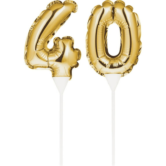 Club Pack of 24 Gold Colored "40" Balloon Cake Topper Picks 9"