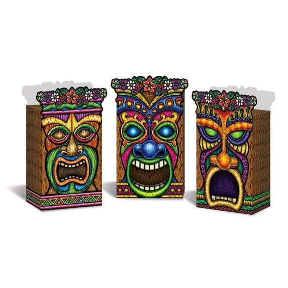 Club Pack of 36 Decorative Multi-Colored Tiki Head Party Favor Boxes 6"