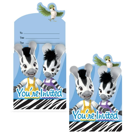 Club Pack of 48 Zebra Zou Boy and Girl Pop-Up Bird Party Invitations 6"