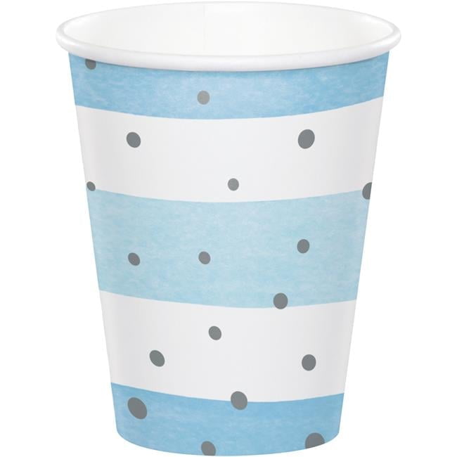 Club Pack of 96 Blue and Silver Celebration Cups Disposable Paper Drinking Party Tumbler Cups 9 oz.