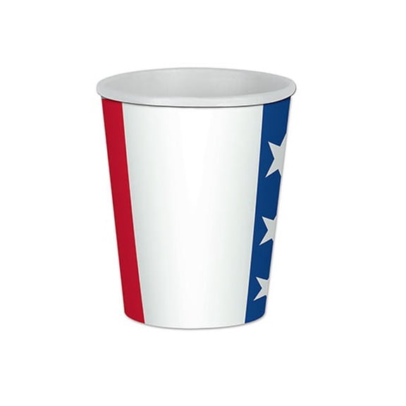 Club Pack of 96 Red and Blue Patriotic Flag Disposable Paper Drinking Party Tumbler Cups 9 oz.
