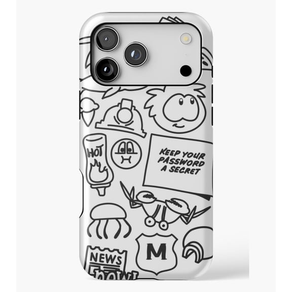 Club Penguin Doodles M1605, Protective Case for iPhone 17 16 15 14 13 12 11 Pro Max – Modern Unisex Style