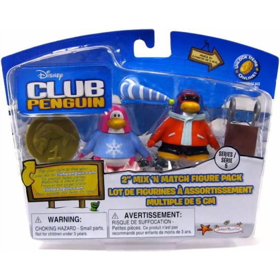 Club Penguin Pajama Bunny Slippers & Snowboarder Mini Figure Set