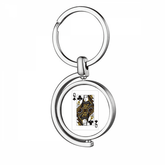 Club Q Playing Cards Pattern Rotating Keychain Metal Keyring Holder