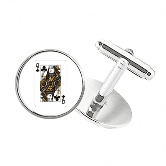 Club Q Playing Cards Pattern Round Button Cuff Clip Stud Cufflinks