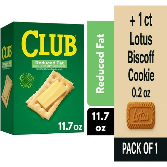Club Reduced Fat Crackers 11.7 oz - Pack of 1 & Lotus Biscoff Cookie - 0.2 Oz - 1 ct