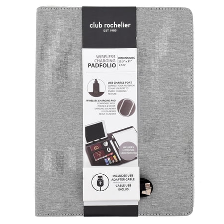 Club Rochelier Techo Collection Polyester Wireless Charging Padfolio Grey (CR3651CH)