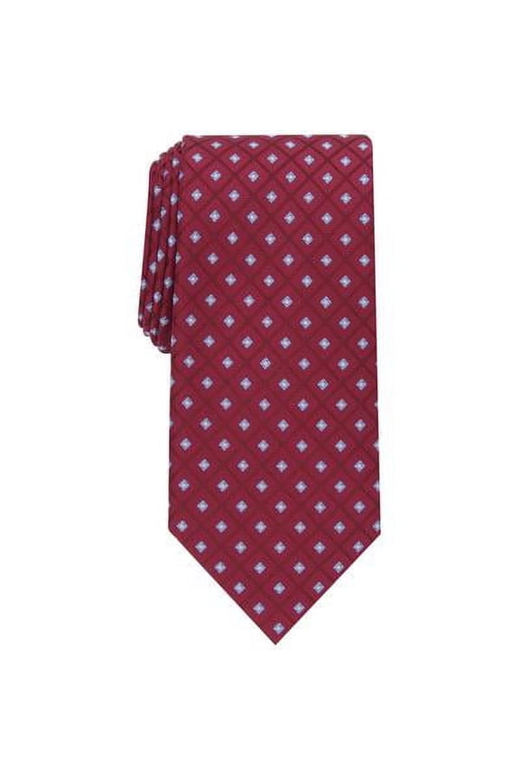 BURGUNDY Men's Arthur Grid Silk Blend Textured Slim Tie, O/S