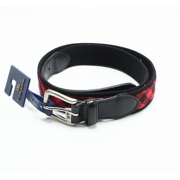 Club Room Mens Buffalo Check Webbed Belt Redblack 36