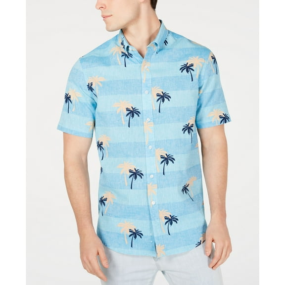 Club Room Men’s Tropical Print Linen Shirt, Navy, Large