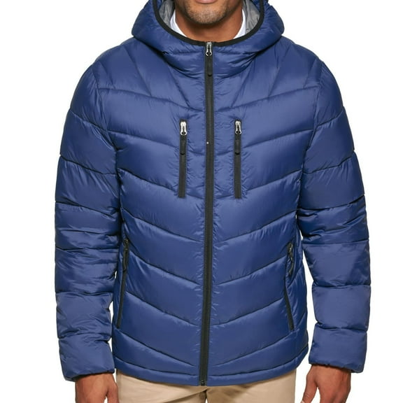 Club Room Mens Chevron Quilted Puffer Jacket, Blue, X-Large
