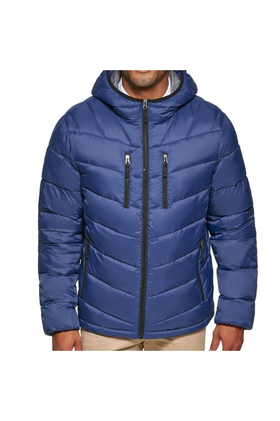 Mens Chevron Quilted Puffer Jacket, Blue, X-Large