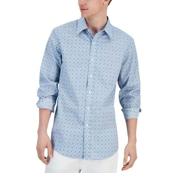 Club Room Men's Cotton Elevated Terolo Medallion Shirt Blue Combo-XL