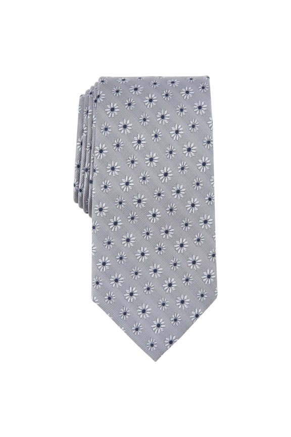 Men's Daisey Floral Tie Silver Necktie
