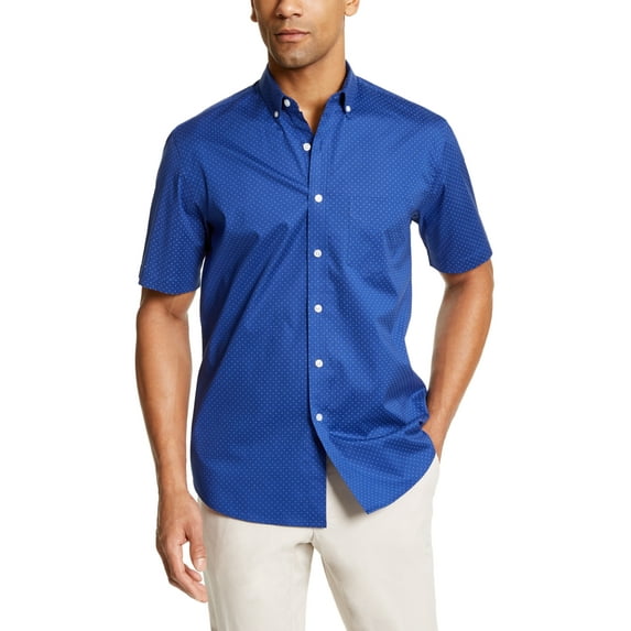 Club Room Men's Dot-Print Stretch Cotton Shirt, Dark Blue, Medium