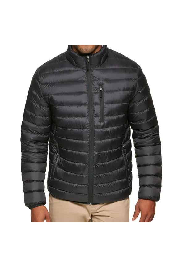 Mens Down Packable Quilted Puffer Jacket, Black, X-Large