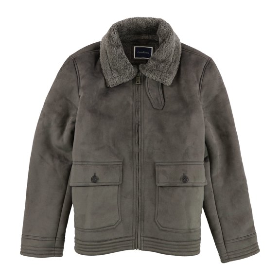 Club Room Mens Faux Suede Bomber Jacket, Grey, Large