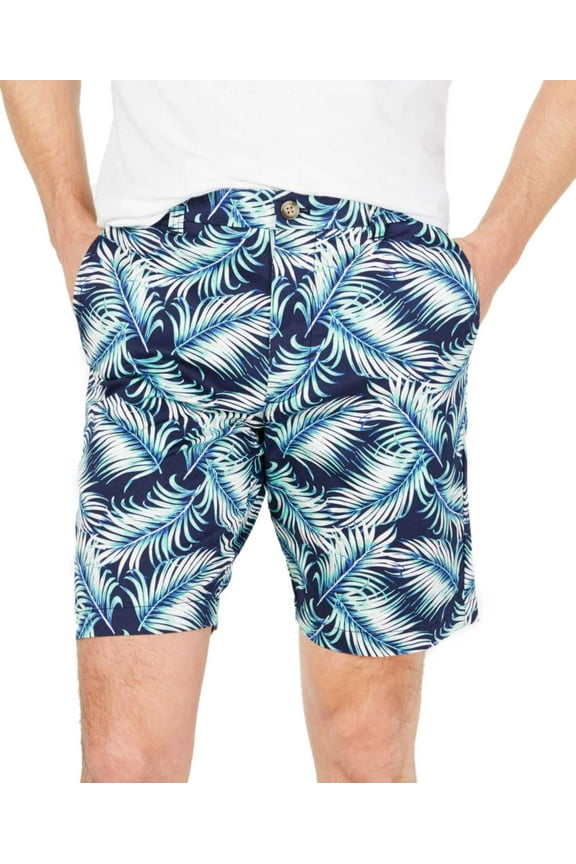 Mens Fern Print 9 Shorts, Navy Blue, 38