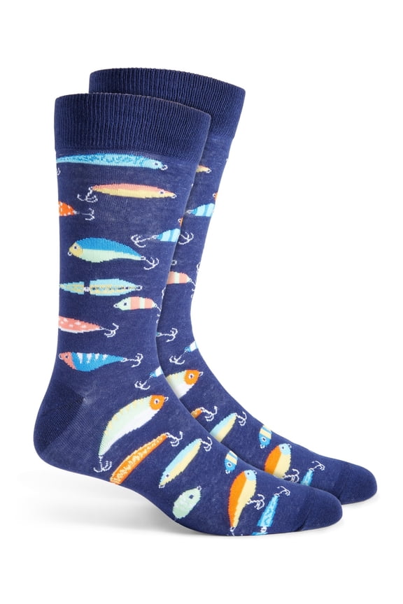 Men's Fishing Lure Crew Socks Green One Size